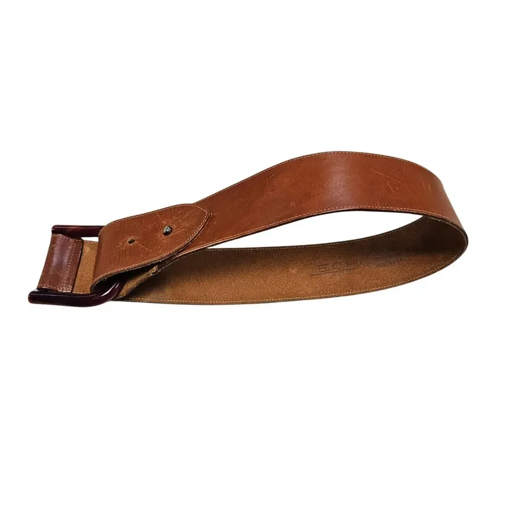 Brown Echo Belt Genuine Leather Wide Peg Pull Through Buckle Vintage Size Small